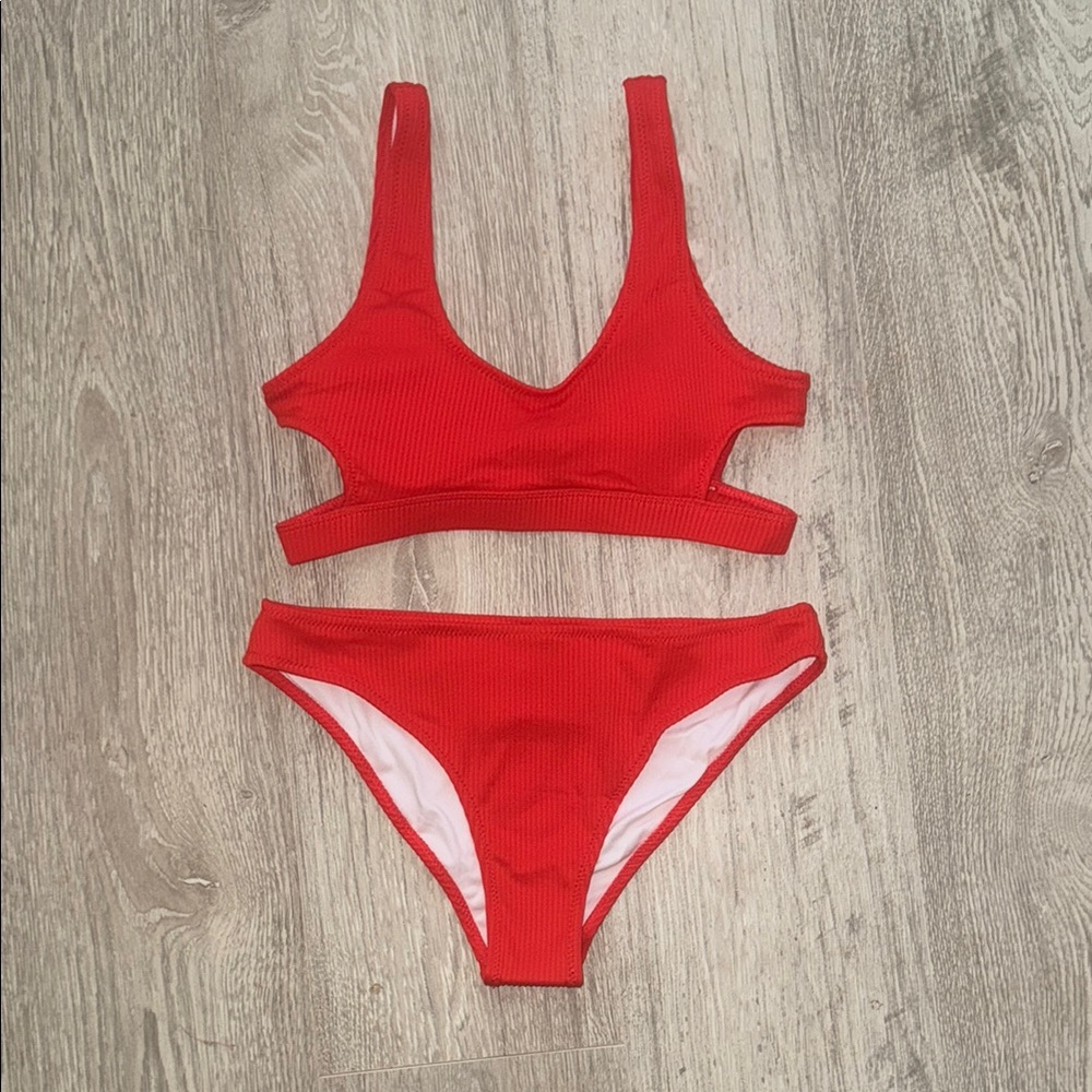 Cupshe Ribbed Side Cutout Bikini Set